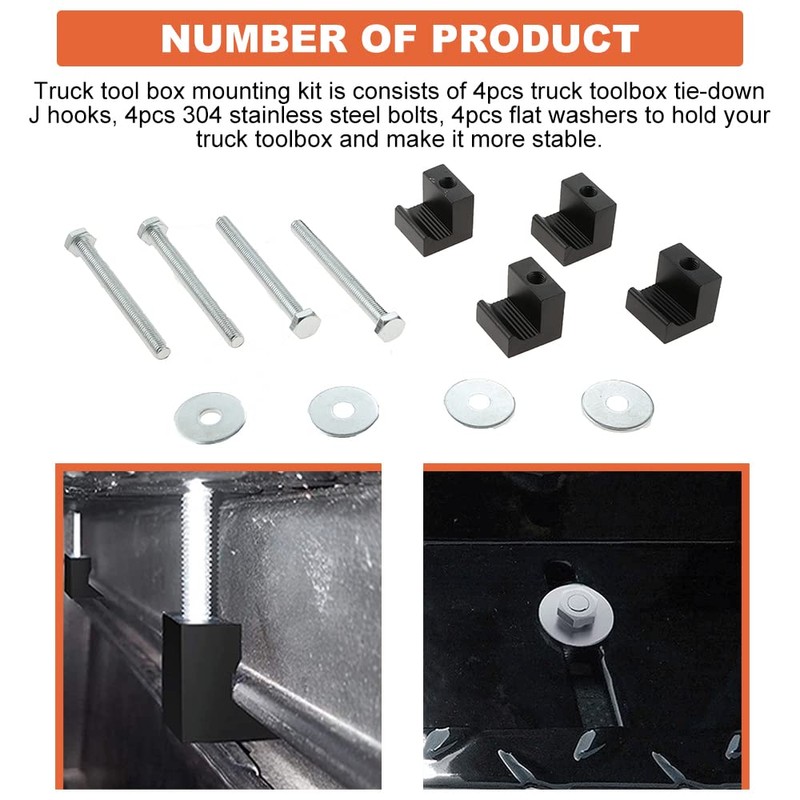 PETCHOR Truck Tool Box Mounting Kit, Aluminum Alloy J Hook