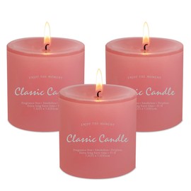Set of 3 Pink Pillar Candles 3" x 3" Unscented for Weddings Home Holidays Relaxation Spa Church