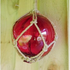 Nautical Glass Sea Fishing Float Buoy RED | 5"/12.5cm Dia With Rope Hanger | 15218RED