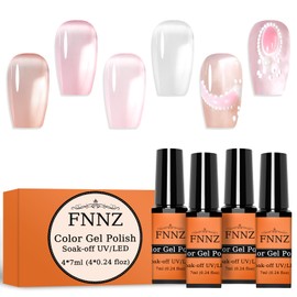 FNNZ Jelly Gel Nail Polish Set, 4 Translucent Colors of Nude Pink Milky White Sheer Gel Polish Kit Each 7ML for Salon Gel Manicure and Home Nail Art DIY