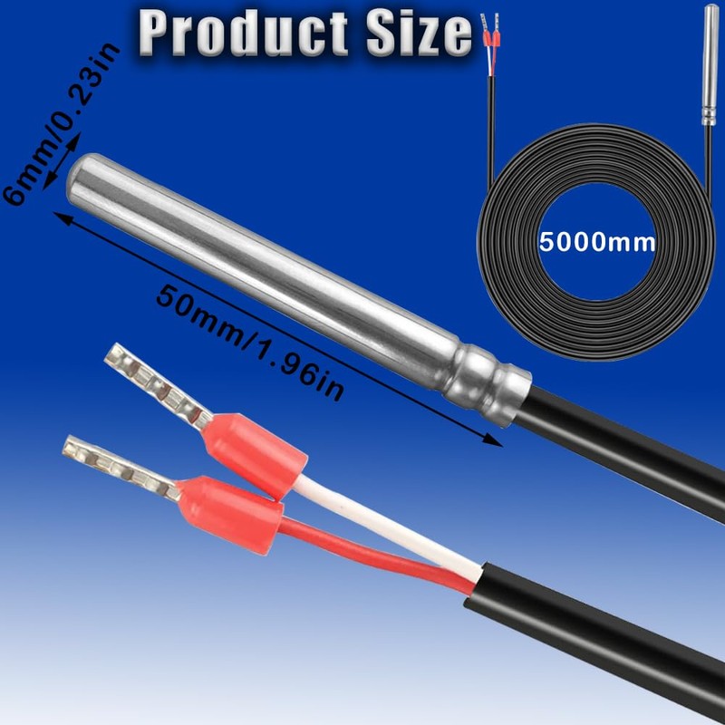 Cerkkapo 5M PT1000 Temperature Sensor, Waterproof PT1000 Temperature Sensor, PT