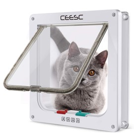 CEESC Cat Flap Door Magnetic Pet Door with 4 Way Lock for Cats, Kitties and Kittens, 3 Sizes and 2 Colors Options (M- Inner Size: 6.18"(W) x 6.30"(H), White)