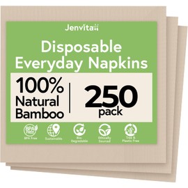 Everyday 100% Bamboo Compostable Napkins Disposable 250-Pack | Table Napkins Disposable for Lunch, Dinner,Events & Entertaining | 2-Ply FSC Certified | Compostable Paper Towels | 6.5 x 6.5Inch
