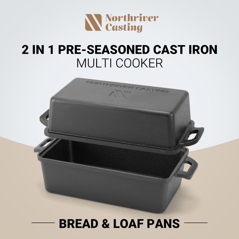Northriver Casting 9×5 Inch Cast Iron Loaf Pan with Lid