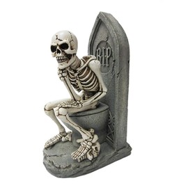 Pacific Trading Skeleton Toilet Thinker Pose Resin Figure - Handpainted Stone & Bone Details