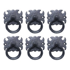 Renovators Supply Manufacturing Black Wrought Iron 3" Ring Cabinet Pulls Antique Decorative Drop Style Swing Handle Drawer Or Dresser Pulls Rust Resistant Powder Coated Includes Hardware
