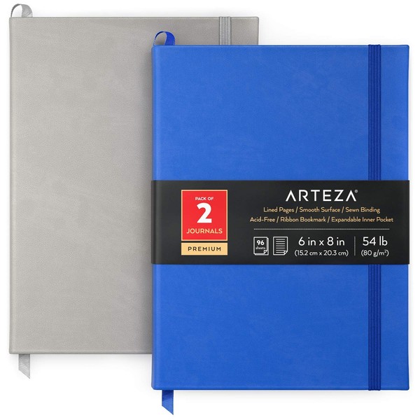 Arteza Lined Journal Notebooks, Pack of 2, 6 x 8