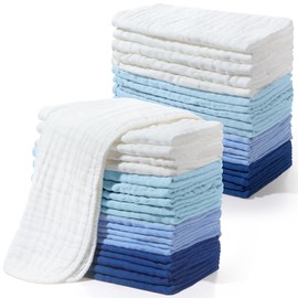 Buryeah 20 Pcs Large 20 x 10 Inch Burp Cloths Multi Colors Washcloths Baby Burping Cloth Diapers 6 Absorbent Layers Face Towels (Cool Colors)