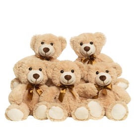 Quaakssi Quaakssi Teddy Bears Bulk 5 Packs 13.5 Inches Small Stuffed Bears Pack for Christmas Valentines Baby Shower Party Decorations Centerpieces Favors Light Brown