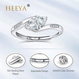 Engagement Rings-Adjustable Silver Rings Women, Sterling Silver Rings for Women, Promise Ring Love Heart Ring Cubic Zirconia Wedding Rings for Women Valentines Day Anniversary Jewellery Gift for Her