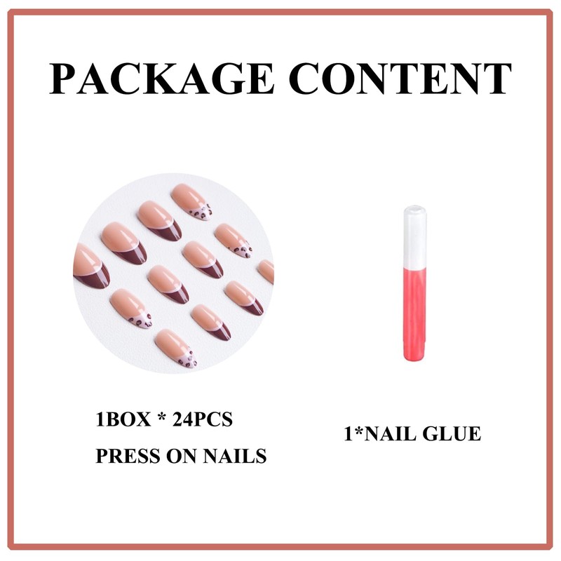 MERVF Almond Press on Nails Medium Fake Nails Wine Red