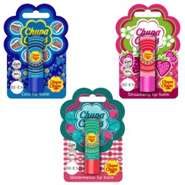 Chupa Chups Flavoured Lip Balm Set – Strawberry, Cola & Watermelon | Natural, Vegan, Dermatologically Tested | Moisturizing & Hydrating Lip Care for Kids, Teens & Adults