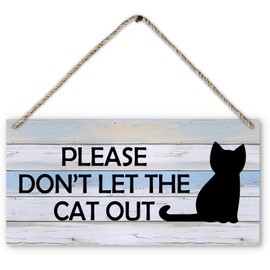 PHAMTE Cat Door Sign, Please Don't Let The Cat Out Printed Wood Plaque Sign Wall Hanging, Cat Lover Gifts for Women Vintage Hanging Wall Signs for Christmas Farmhouse Home Room Decor 12 x 6 Inches