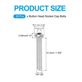 PATIKIL 1/4-20x1-5/8" Button Head Socket Cap Screws, 10 Pcs 304 Stainless Steel 18-8 Socket Cap Screw Bolts Allen Hex Drive Full Thread Fine Thread UNC