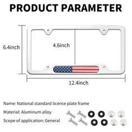 Fluher 2 PCS Car American Flag License Plate Frame, Alloy Structure Stably Supports License Fixing Set, Waterproof Rust-Proof License Plate Holder with Screw Accessories, Universal for Cars (Silver)