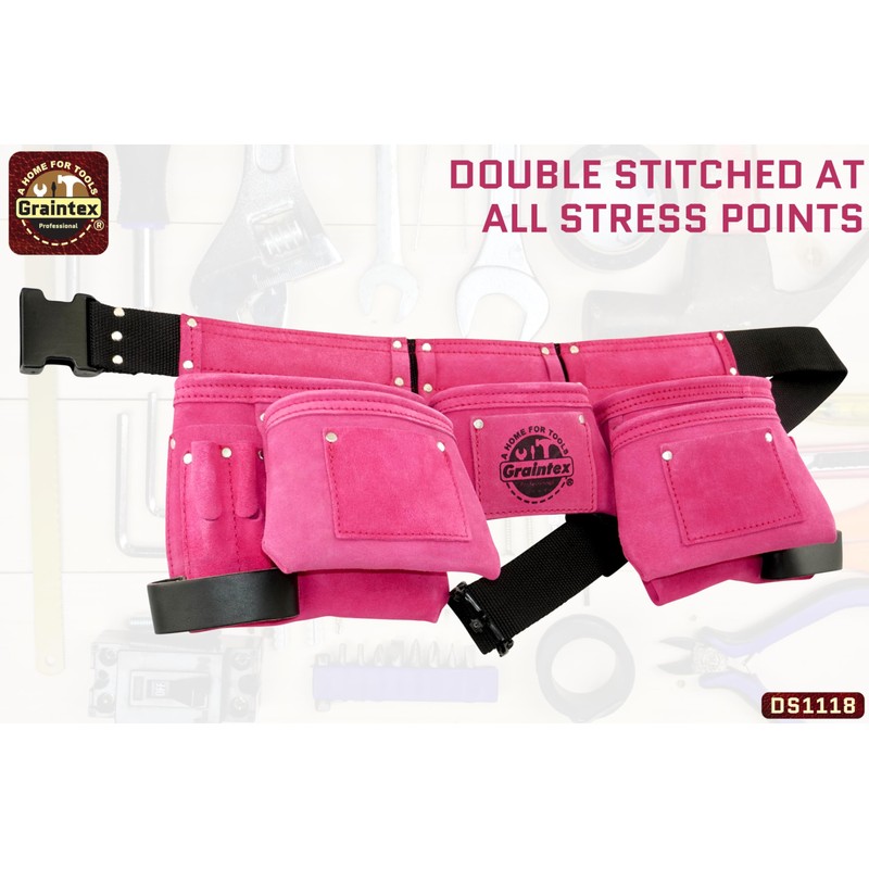 Graintex DS1118 8 Pocket Pink Tool Belt in Suede Leather