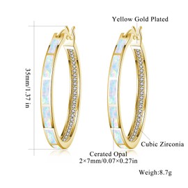 CiNily Hoop Earrings for Women with White Opal Rhodium Plated Gemstone Large Big Hoop Earrings Jewelry 32mm