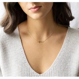 ASCOMY Dainty Sideways Cross Pendant Necklaces for Women 14k Gold Plated Tiny Cute Simple Cross Religious Necklace Adjustable Chain Minimalist Charm Everyday Jewelry Gifts