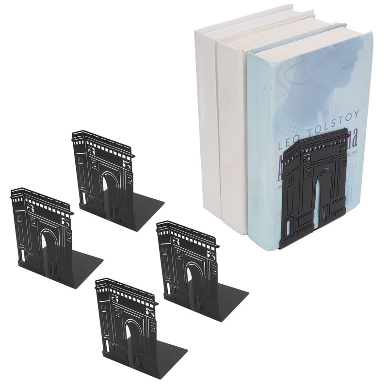 4 Pcs Metal Bookends Anti Slip Exquisite Unique Design Black