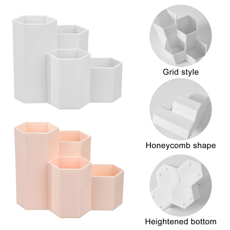 TaimeiMao Plastic Pencil Box, Hexagonal Pen Holder White, Stationery Pen