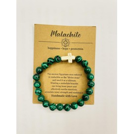 Yecomsy Christian Bracelet Cross Beaded Bracelets Jewelry Natural Healing Stone Inspirational Faith God Stretch Bracelet Religious Jewelry-Green Malachite