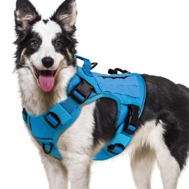 WINGOIN Blue Tactical Dog Harness for Large Dogs No Pull Adjustable Pet Harness with Handle Reflective K9 Military Service Dog Vest for Walking Hiking Training (L)