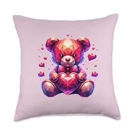 Valentine's Day Bear Teddy with Hearts of Love in Polygon Style Throw Pillow