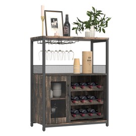 Wine Bar Rack Cabinet with Detachable Wine Rack and Storage, Coffee Bar with Glass Holder, Small Sideboard and Buffet Cabinet with Door, for Kitchen, Living Room