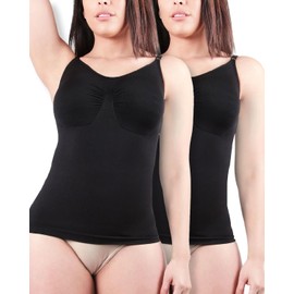 MeMoi Women's 2 Pair Pack Shaping & Smoothing Scoop Neck Cami Black Medium