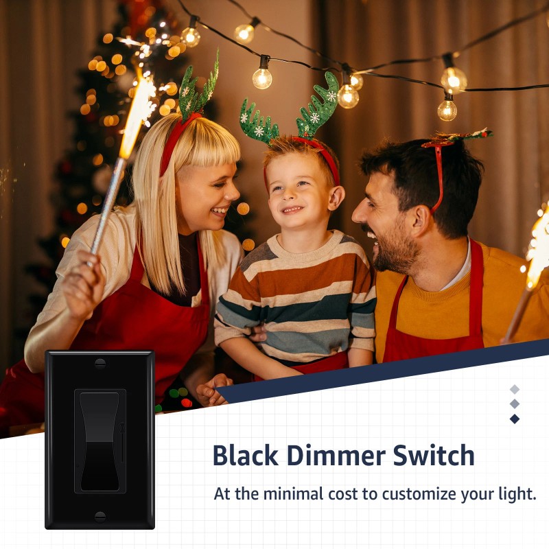 GREENCYCLE 2Pack Black Decora Rocker, 600W CFL/3-150W LED, 3-Way Dimming
