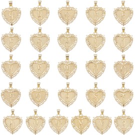 SUNNYCLUE 1 Box 26Pcs Real 18K Gold Plated Brass Letter Charm Heart Dangle Charms Bulk Metal Vintage Love Hearts Shaped A to Z Alphabet Charm for Jewellery Making Charms Earrings DIY Crafts Supplies