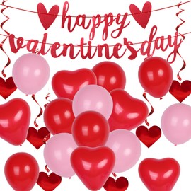 Creaher Valentine's Day Decorations, Happy Valentines Day Banner Valentine's Day Balloons Heart Hanging Swirl Streamer for Valentine's Day Party Wedding Anniversary Decorations