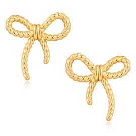 HESSAWELL Twisted Bow Earrings for Women Gold Bow Earrings for Women Birthday Jewelry Christmas Xmas Santa Gift