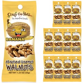 Crazy Go Nuts Walnuts - Banana, 1.25 oz (12-Pack) - Healthy Snacks, Vegan, Gluten Free, Superfood - Natural, Non-GMO, ALA, Omega 3 Fatty Acids, Good Fats, and Antioxidants