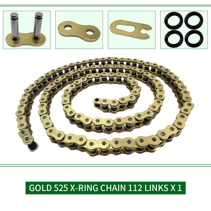 WEICHENGXIN Gold 525 X-Ring Chain 112 Links Motorcycle Chain with
