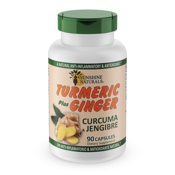 Sunshine Naturals Turmeric plus Ginger Supplement. Strong Antioxidant. 90 Caps