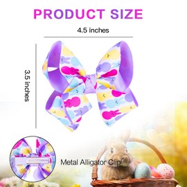 Beleki Easter Bunny Hair Bow Clips, 4.5 IN 2-Layer Hair Bows for Girls Grosgrain Ribbon Bows Hairpins Alligator Barrettes Colorful Rabbit Hair Accessory for Easter Spring Holiday Outfit Deor