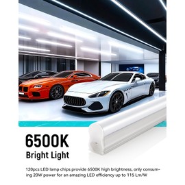 SUNLINKCO (2 Pack 4FT T5 LED Shop Light,6500K,20W,2300LM(Super Bright White) Linkable LED Integrated Fixture,Garage Light,Ceiling and Cabinet Light,Strip Light,Corded Electric with ON/Off Switch