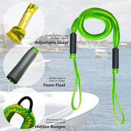 Bungee Dock Line Boat Accessory Marine Mooring Rope Boating Gift for Men,Perfect for Kayak,Watercraft PWC,SeaDoo,Jet Ski,Pontoon,Canoe,Power Boat,WaveRunner,Dinghy,Bass Boat,2 PCS (Green&Yellow)