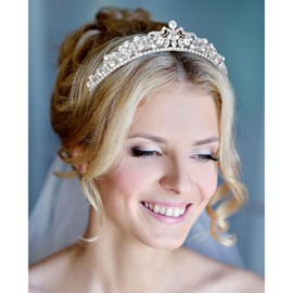 CIEHER Wedding Tiara Crowns for Women Rhinestone Princess Crown Bridal Headpiece for Flower Girl, Bride Hair Accessories for Birthday Prom Quinceanera - Silver