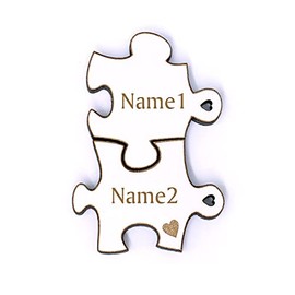 Key Pendant Name Badges Puzzle Set of 2 with Name of Your Choice Wedding Gift 4 x 4 cm
