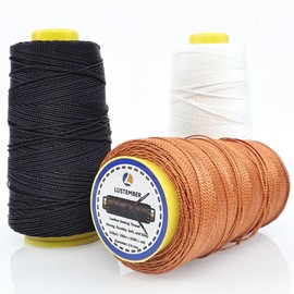 LUSTEMBER Heavy Duty Sewing Thread, 3 Rolls x 656 ft Extra Strong Upholstery Thread, Smooth Nylon Thread for Leather, Canvas, Outdoor Gear, Shoes (Black, White, Brown)
