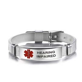 NARTGO Medical Alert Hearing Impaired Bracelet for Women Men's Emergency First Aid Seniors Health Alarm Identification Bracelets Adjustable PVC Band