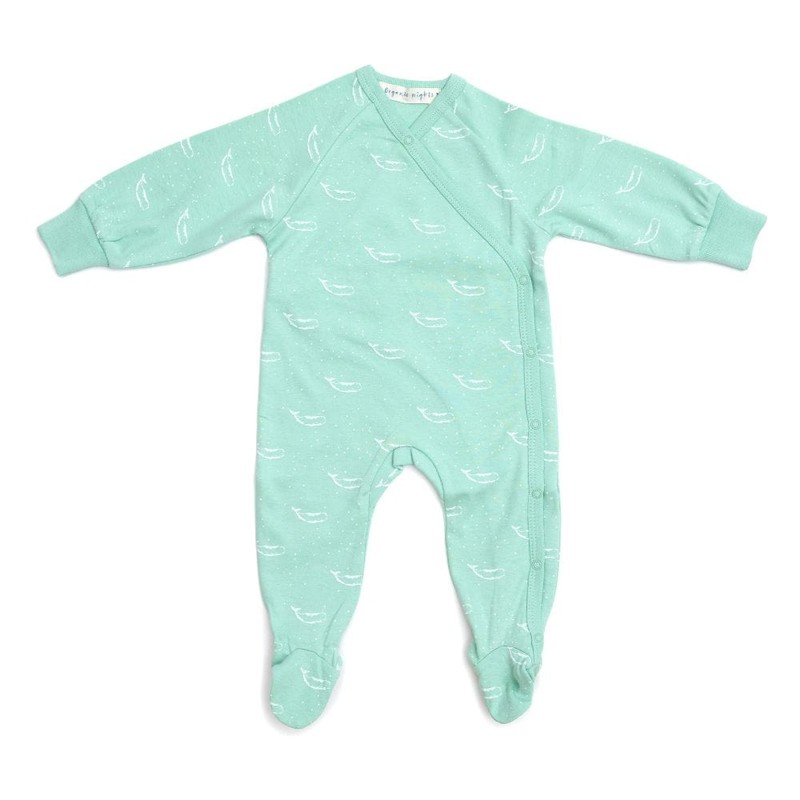 Organic Cotton Crossover Baby Sleepsuit with Feet - Sage Green