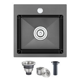 MENATT 18" x 18" Single Bowl Drop In Kitchen Sink, 18 Gauge 304 Stainless Steel Handmade Bar Sink Single Faucet Hole Topmount Kitchen Sink,Black