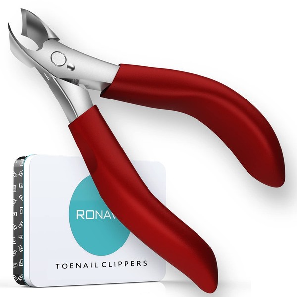 Thick Toe Nail Clippers - Durable Professional Thick Nails for Men Elderly, Large Toe Nail Clippers for Elderly/Men/Women, Long Handle Safe and Strong RONAVO (Red)
