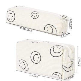 Smile Face Aesthetic Makeup Bag,2 Sizes Smile Corduroy Makeup Pouch Bag,Corduroy Makeup Bag,Smiley Cosmetic Bag Smile Makeup Bag Smile Makeup Storage Bag,Corduroy Cosmetic Bag Makeup Pouch,Mix-Size