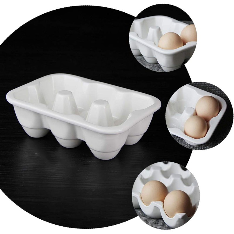 Cabilock Ceramic 6 Cup Egg Holder Half Dozen White Porcelain