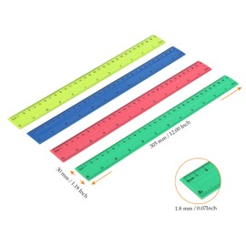 MUKCHAP 32 Pack 30cm Coloured Rulers, 12 Inch Plastic Straight Ruler with Inches and Metric for Office
