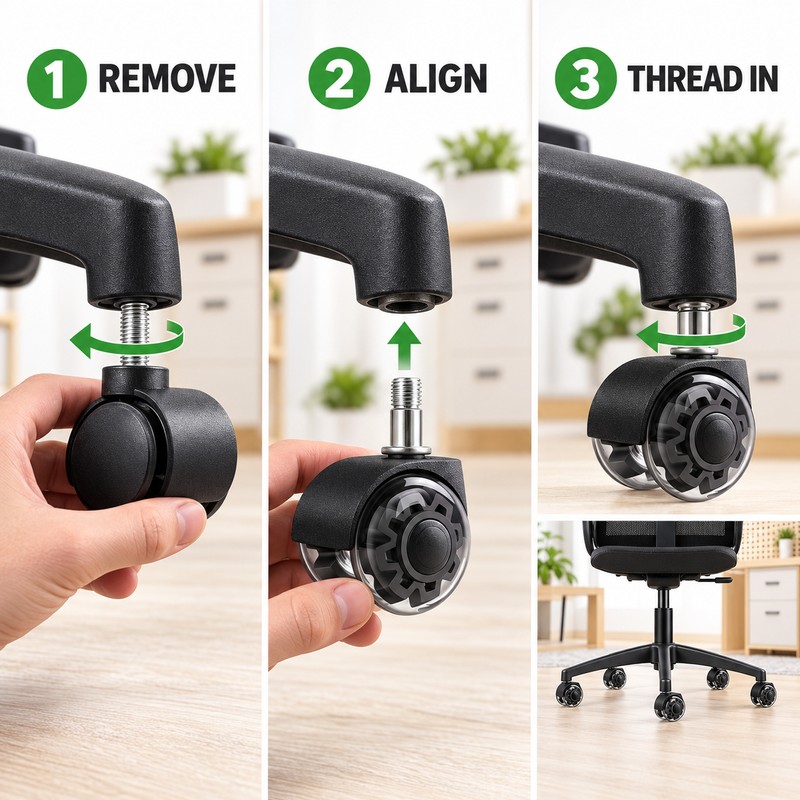 5-Pack 2-Inch Office Chair Caster Wheels, M10/M11 x 22 mm